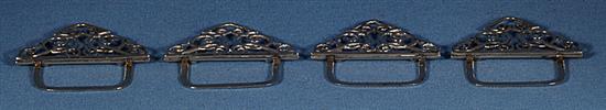A set of four silver Art Nouveau folding design menu holders, Width 2 ¾” x Height 1 5/8”/42mm Total weight 3oz/84grm